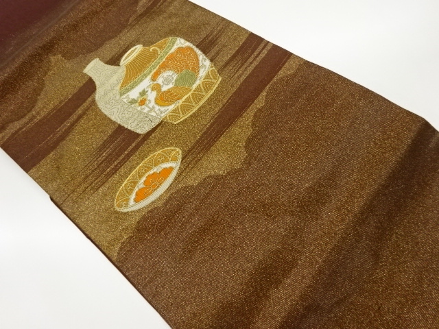 霞に壺模様織出し名古屋帯